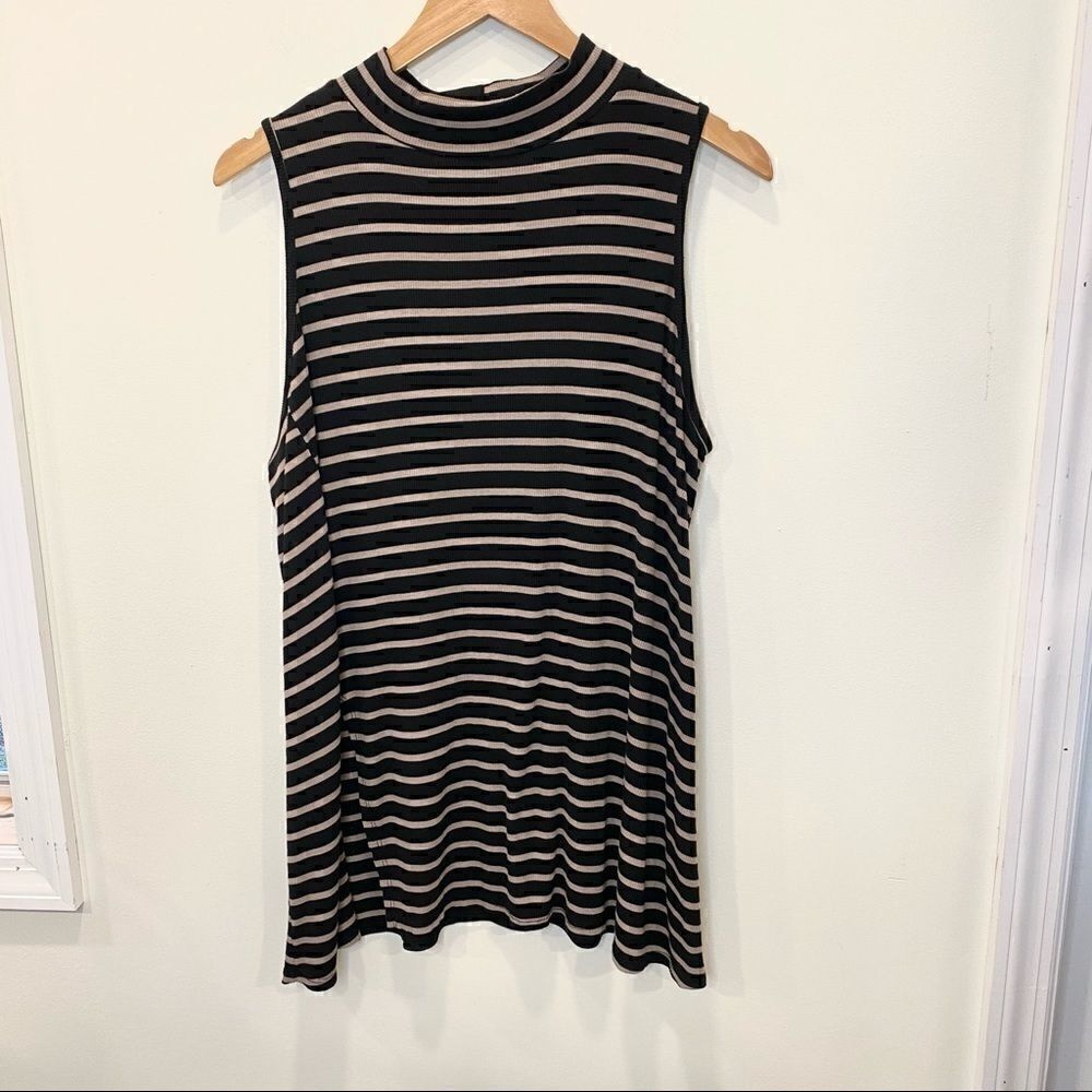 ‎Signature studio black/tan striped sleeveless ribbed tunic top size XL